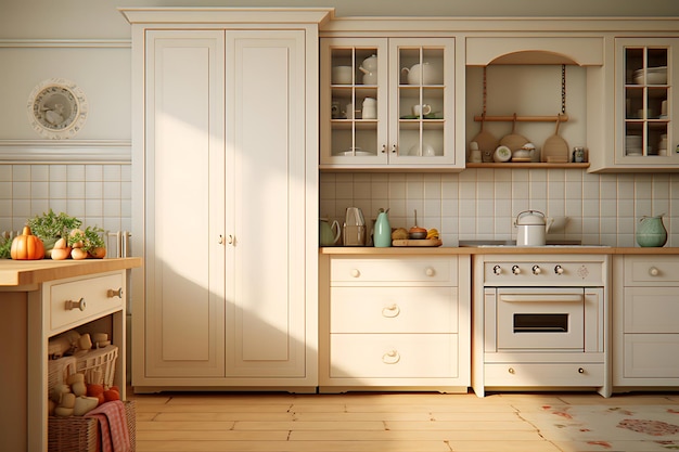 Traditionele keuken kamer interieur 3D-rendering