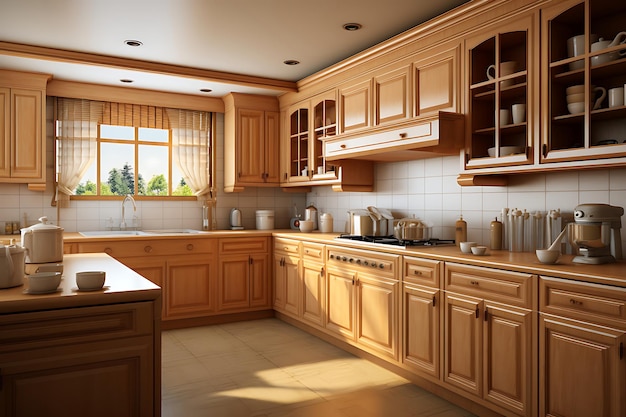 Traditionele keuken kamer interieur 3D-rendering