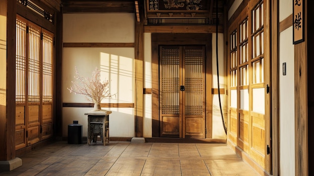 Traditionele Koreaanse kamer deur vloer Interieur traditionele binnenkamer van een tegel huis AI Generative