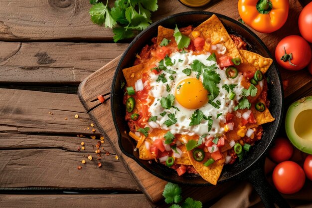 Foto traditionele mexicaanse chilaquiles mexicaans ontbijt