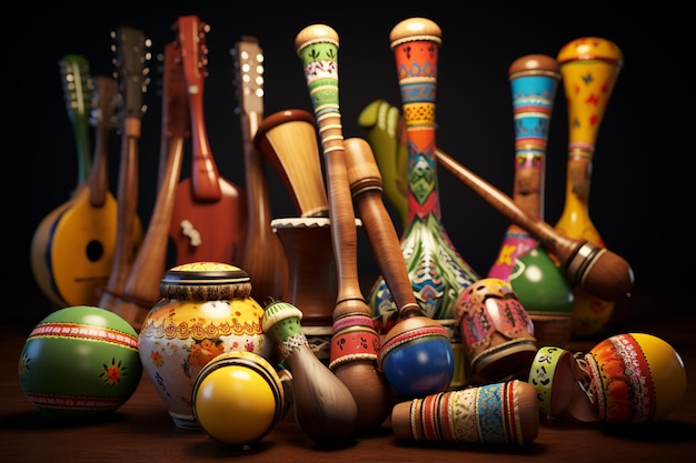 Foto traditionele mexicaanse maracas en instrumenten generatieve ai