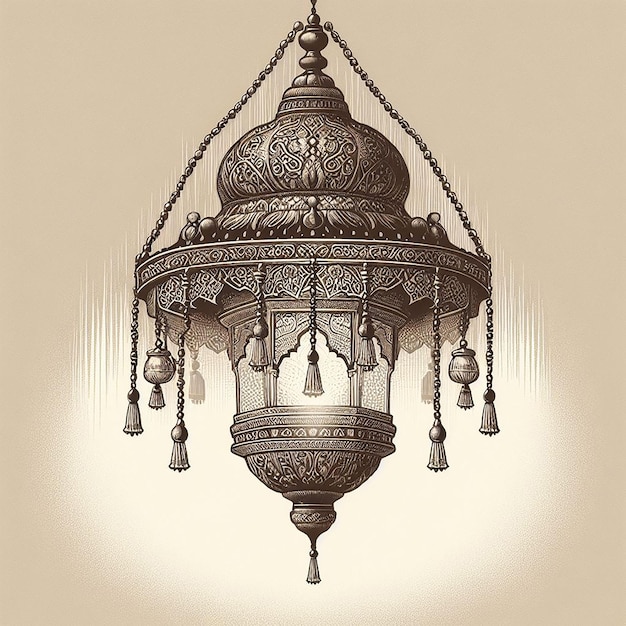 Traditionele moskee-lampen verlichten vredig gebedszalen tegen een gedempte achtergrond