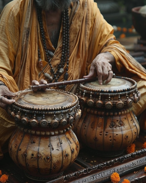 Foto traditionele muzikanten spelen de tabla op de achtergrond