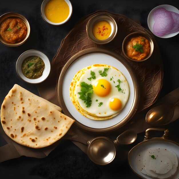 Foto traditionele pakistaanse en indiase keuken een culinaire reis van parantha thali en kulcha