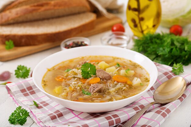 Traditionele Russische soep met kool