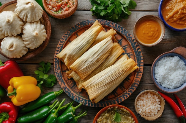 Traditionele schatten Authentieke Tamales Rechtstreeks uit het hart met ingrediënten top view