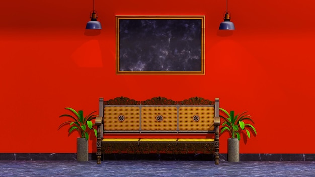 traditionele stoelen en frames, met rode muur