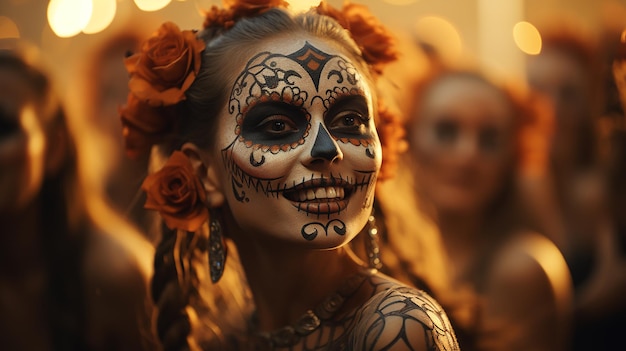 Traditionele suiker schedelmaskers voor Dia de los Muertos vieringen Generatieve AI