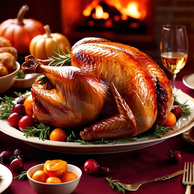 Traditionele Thanksgiving maaltijd van geroosterde kalkoen feestelijke traditie om te delen met het gezin