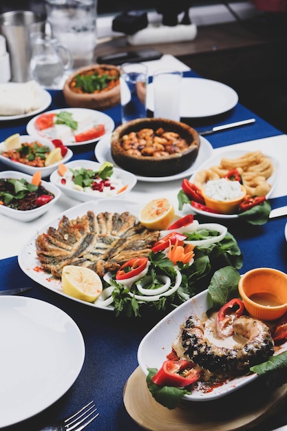 Traditionele Turkse en Griekse mezetafel voor diner