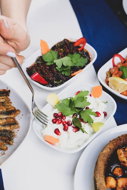 Traditionele Turkse en Griekse mezetafel voor diner