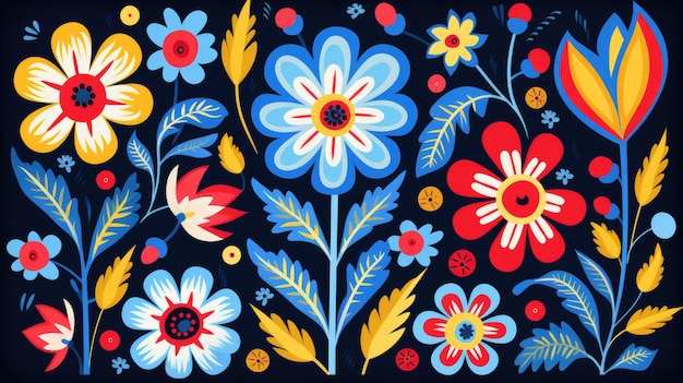 Traditionele volkskunst bloemen achtergrond in een platte en moderne ontwerp stijl