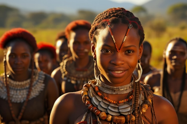 Traditionele Zulu's Zuid-Afrika binnen een Afrikaanse stam