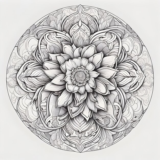 Foto traditionele zwart-witte bloem tattoo kunst ontwerp illustratie motief details op witte achtergrond