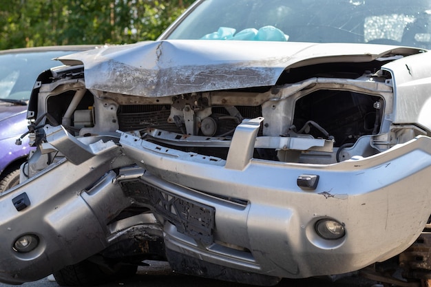 Traffic accident on the street damaged car after a collision in the city Accident due to speeding