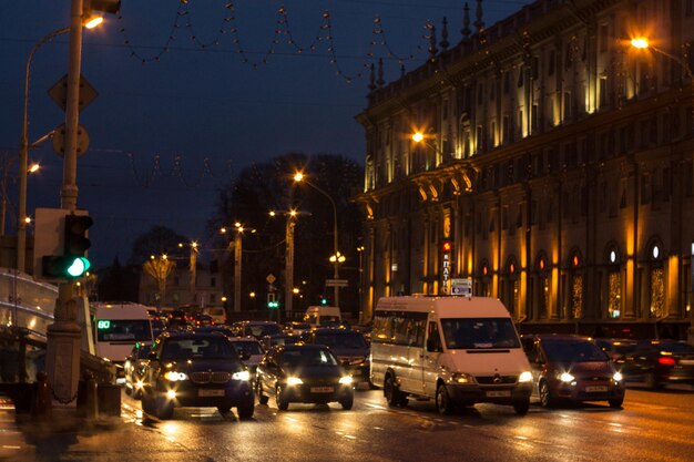 Traffic on city street at night