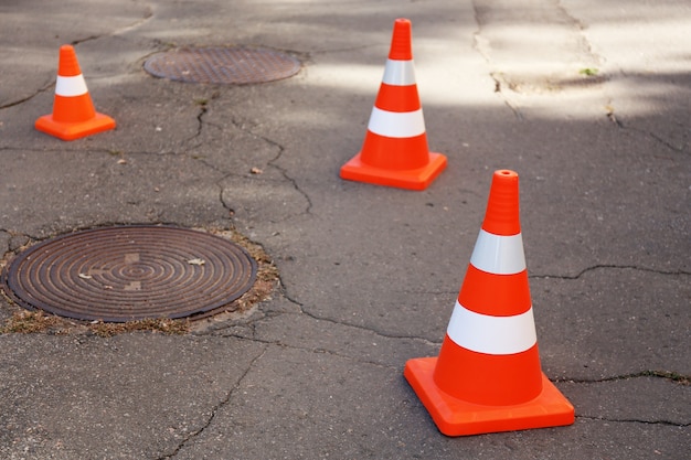 Traffic cone on road