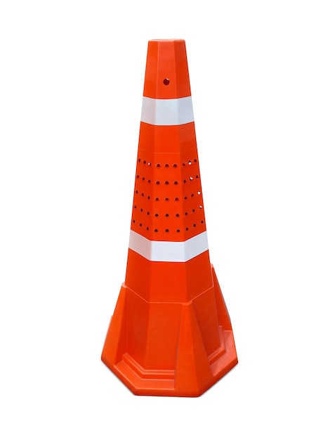 Traffic cone on the sidewalk isolated on white background