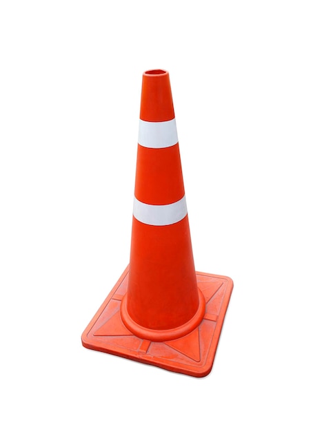 Traffic cone on the sidewalk isolated on white background