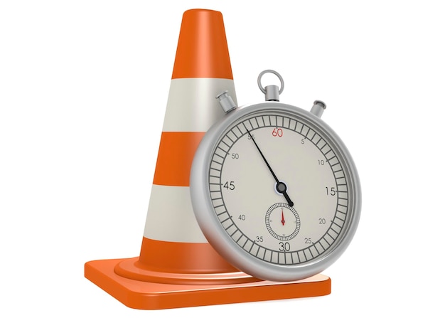 Traffic cone with stopwatch isolated