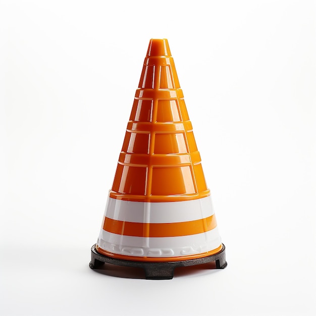 Foto un cono stradale con uno sfondo bianco che dice attenzione.