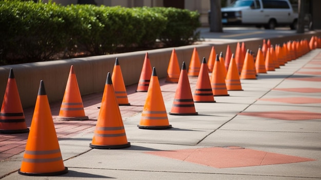 Traffic cones arranged in creative pattern