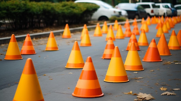 Photo traffic cones arranged in creative pattern