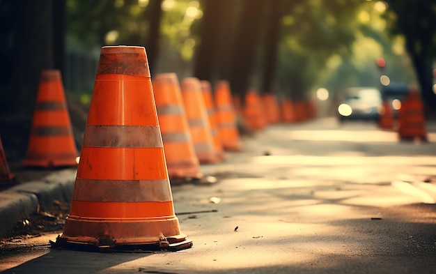 Traffic cones on the road