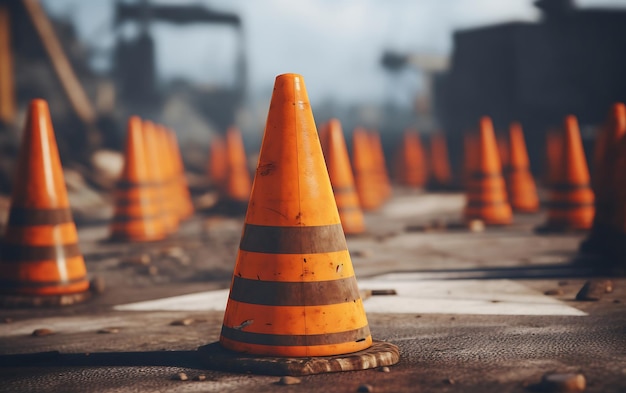 Traffic cones on the road