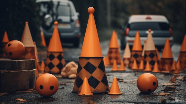 Photo traffic cones and warning signs on the side