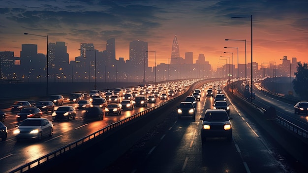 夜の高速道路の交通