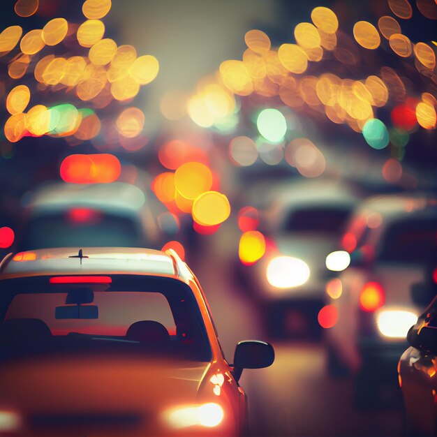 Traffic jam blurred bokeh background AI generated image