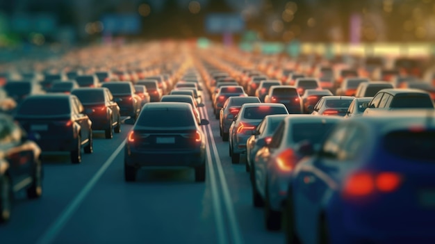 The traffic jam in the busy road at the city