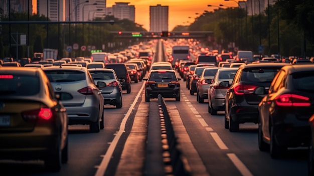 Traffic jam on busy road in the city