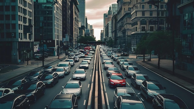 Traffic jams in the city rush hour softfocus and over blurry