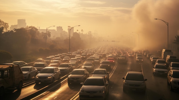 Traffic jams on the highway dust dirt and impurities in the air The car was foggy and very covered