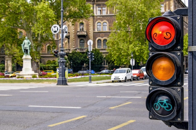 Photo traffic light on andrassy avenue - main street of hungarian capital historic center of budapest