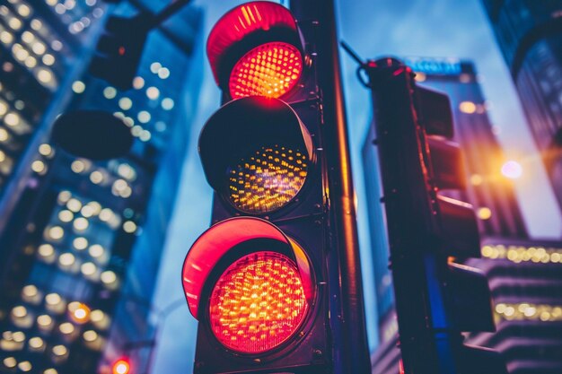 Photo traffic light and buildings in the city