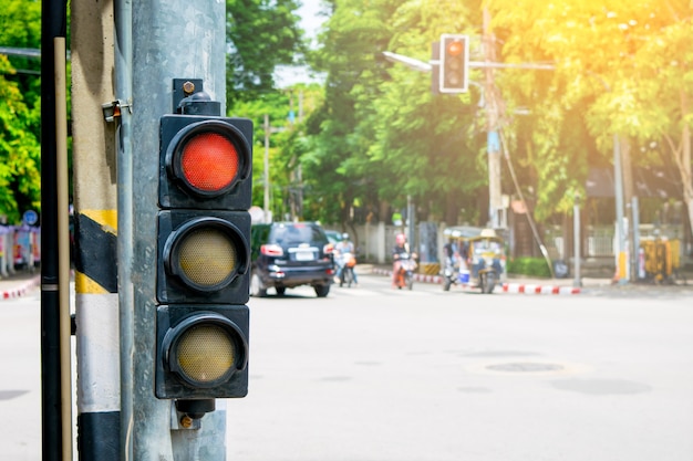 Traffic light in city