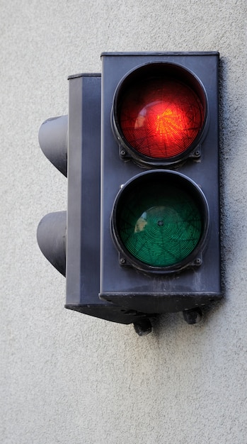 Traffic light fixed on the wall