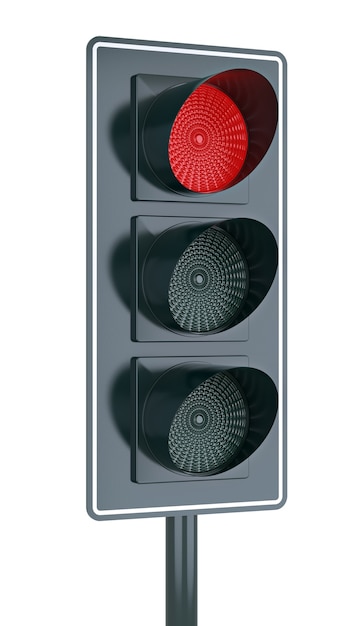 Traffic light, isolated on white, with the red light on.