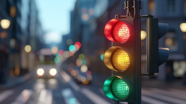 Photo a traffic light on a pole actively regulating traffic in an urban setting