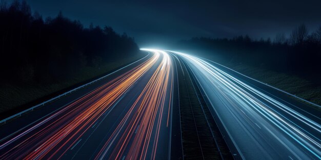 Photo traffic light speed trails on the motorway generative ai