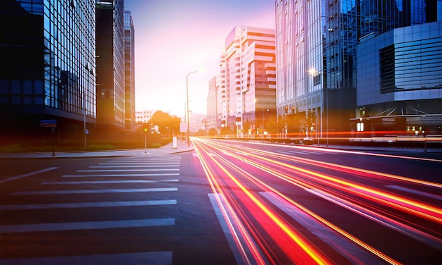 Traffic light trail in between building