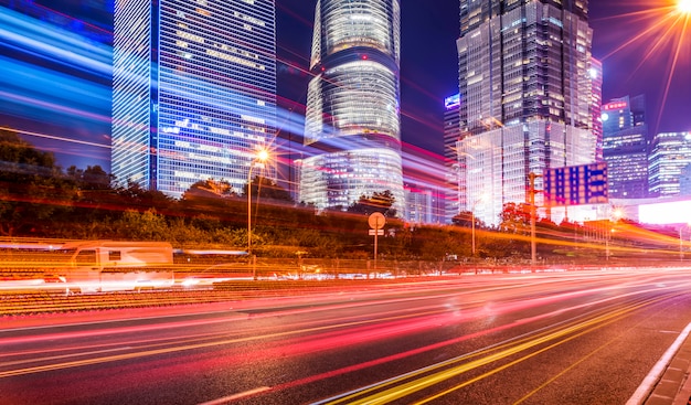 Traffic light trails in downtown