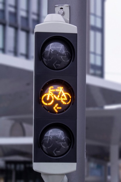 A traffic light with a bicycle on it