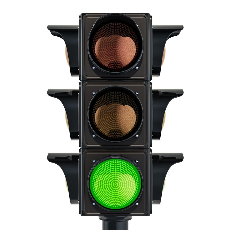 Traffic light with green color 3D rendering