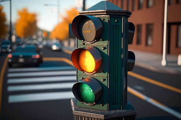 A traffic light with a green light on it