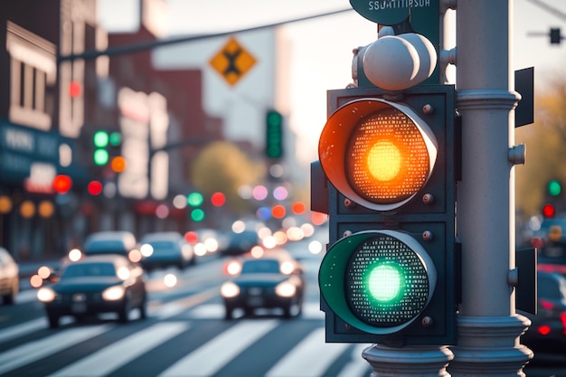 A traffic light with a green light on it