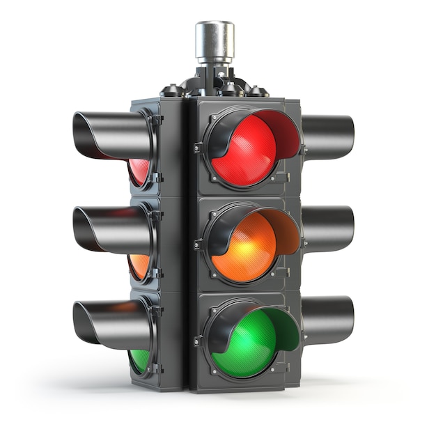 Traffic lights isolated on white background. 3d illustration